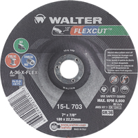 Meules &agrave; moyeu d&eacute;port&eacute; Flexcut, 7", 36 Grain, Oxyde d'aluminium, 7/8", 8600 Tr/min, Type 29 Canadian Safety Group Inc.