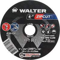 Meule &agrave; tronçonner Zipcut, 5" x 3/64", Arbre de 7/8", Type 1, Oxyde d'aluminium, 12 200 Tr/min Canadian Safety Group Inc.