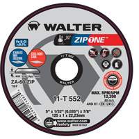 Zip One Cut-Off Wheel, 5" x 1/32", 7/8" Arbor, Type 1, Zirconia Alumina, 12200 RPM Canadian Safety Group Inc.