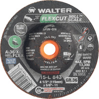 Meule FLEXCUT MILL SCALE, 4-1/2", 36 Grain, Oxyde d'aluminium, 5/8"-11, 13 300 Tr/min, Type 29 Canadian Safety Group Inc.