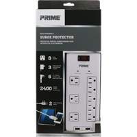 Limiteurs de surtension avec chargeur USB, 8 Prises, 2400 J, 1875 W, Cordon 6' Canadian Safety Group Inc.